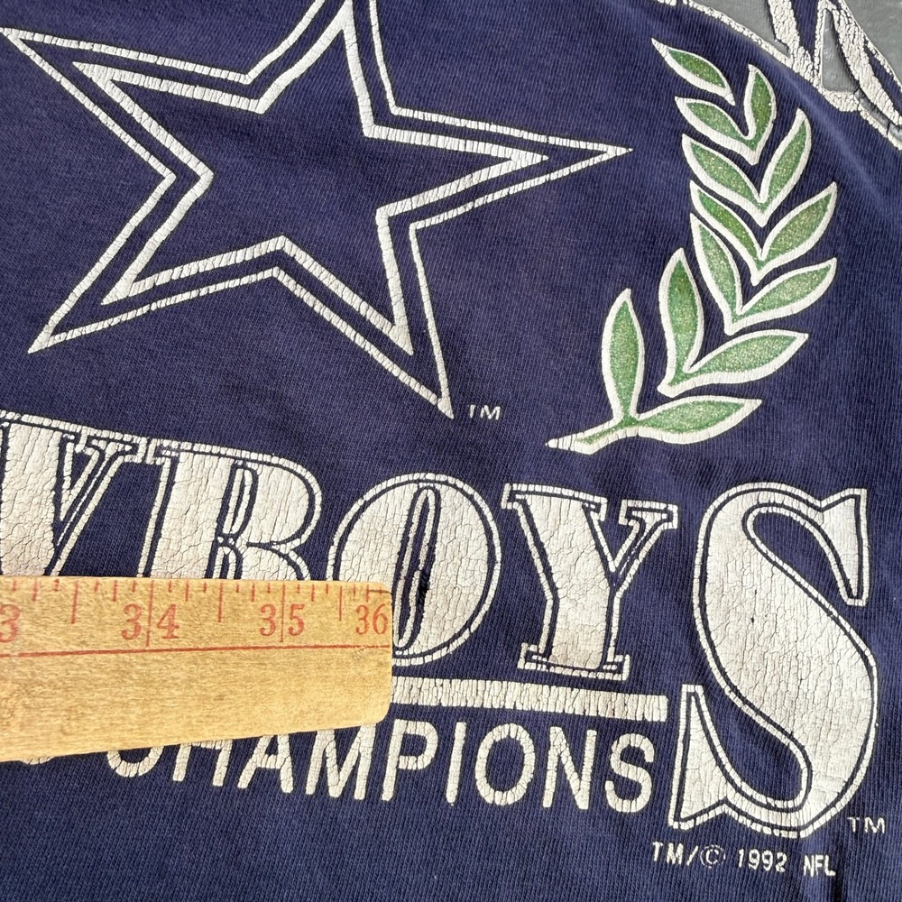 Vintage 1992 Dallas Cowboys NFC Champions T-Shirt Bike XL Navy Single Stitch - Picture 6 of 10